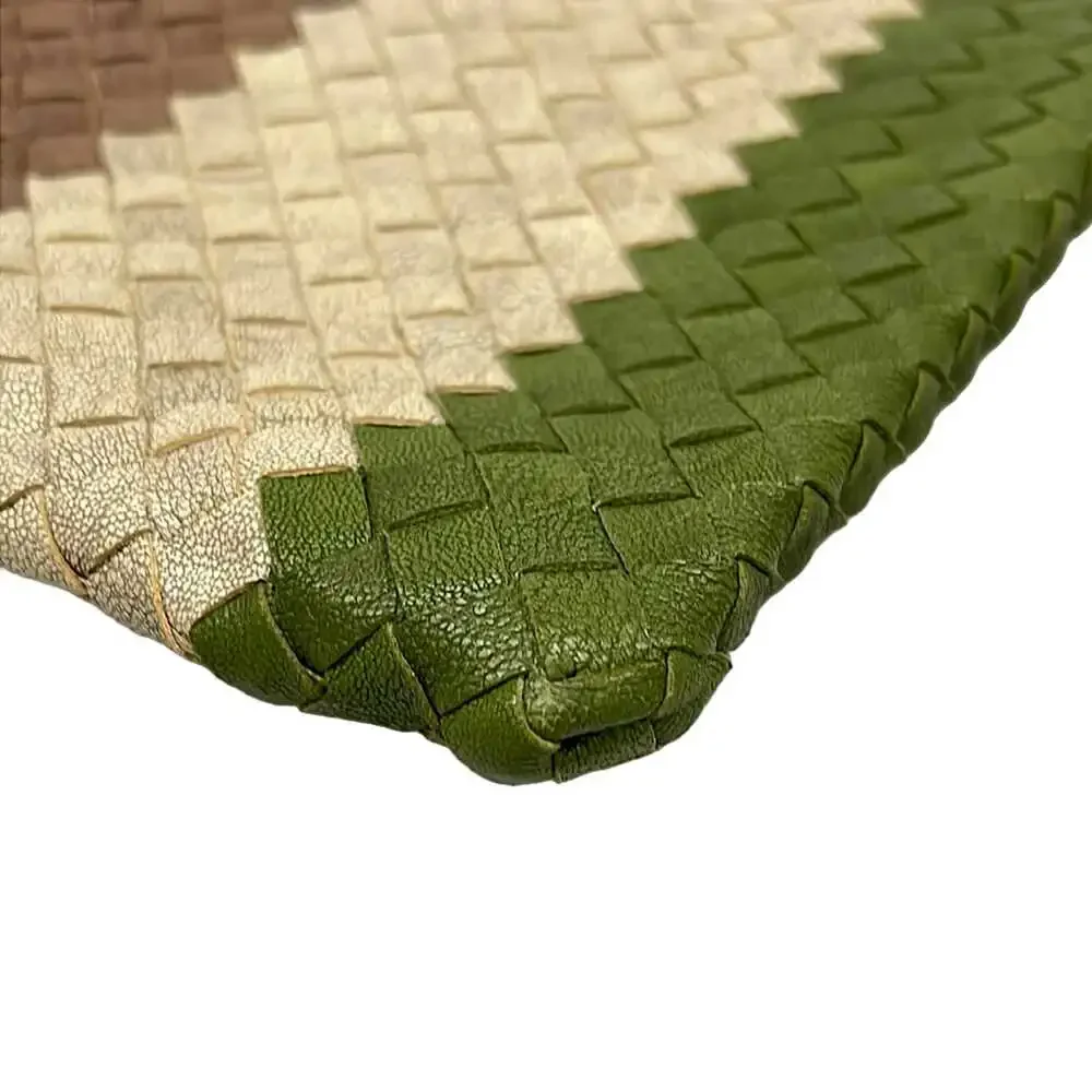 Bottega Veneta Intrecciato Clutch Bag Dark Brown Beige Dark Green